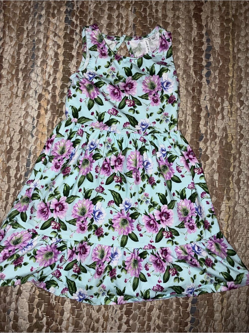 Janie and Jack Mint Floral Sleeveless Dress with Purple Flowers